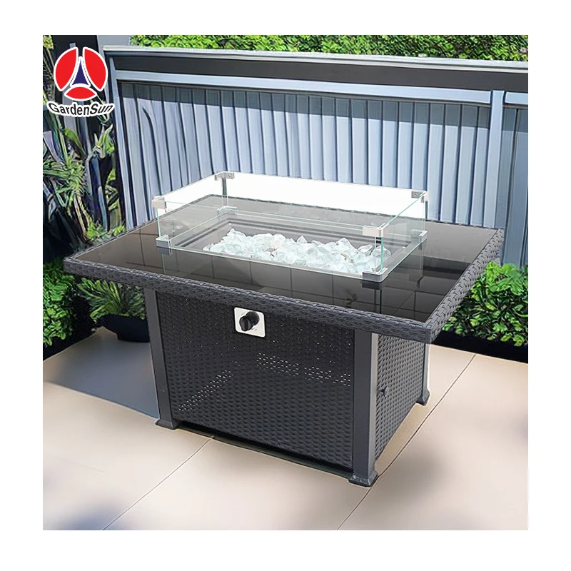 Hot Sale & High Quality safety installation backyard metal aluminum alloy outdoor fire pit table with glass stone//