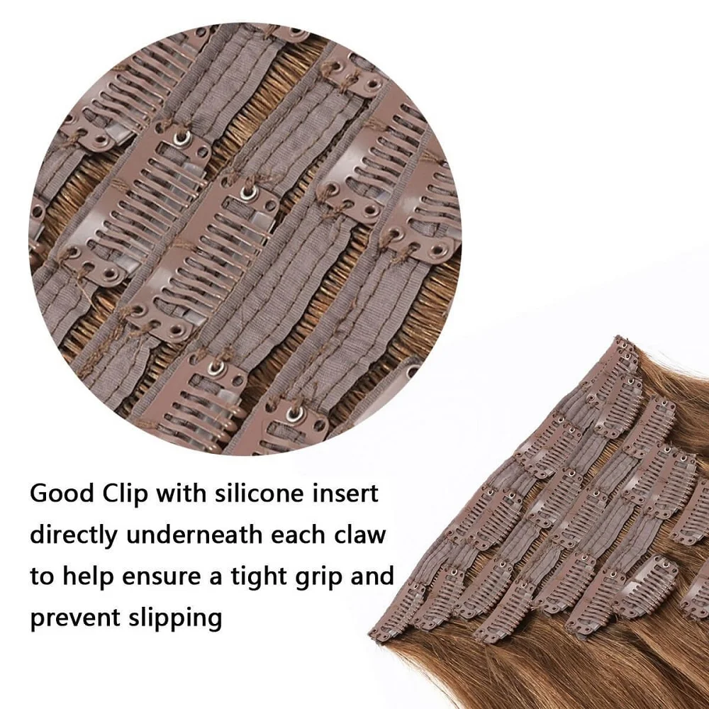 Hot selling 100% clip in human hair extensions 7pcs, 8pcs or 10pcs full head straight virgin Brazilian human hair