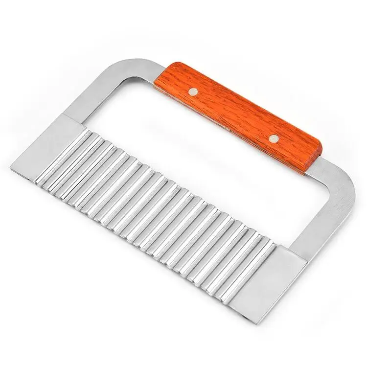 Kitchen Tools Wavy Potato soap cutting tool stainless steel blade french fry slicer serrator chopping knife with wooden handle