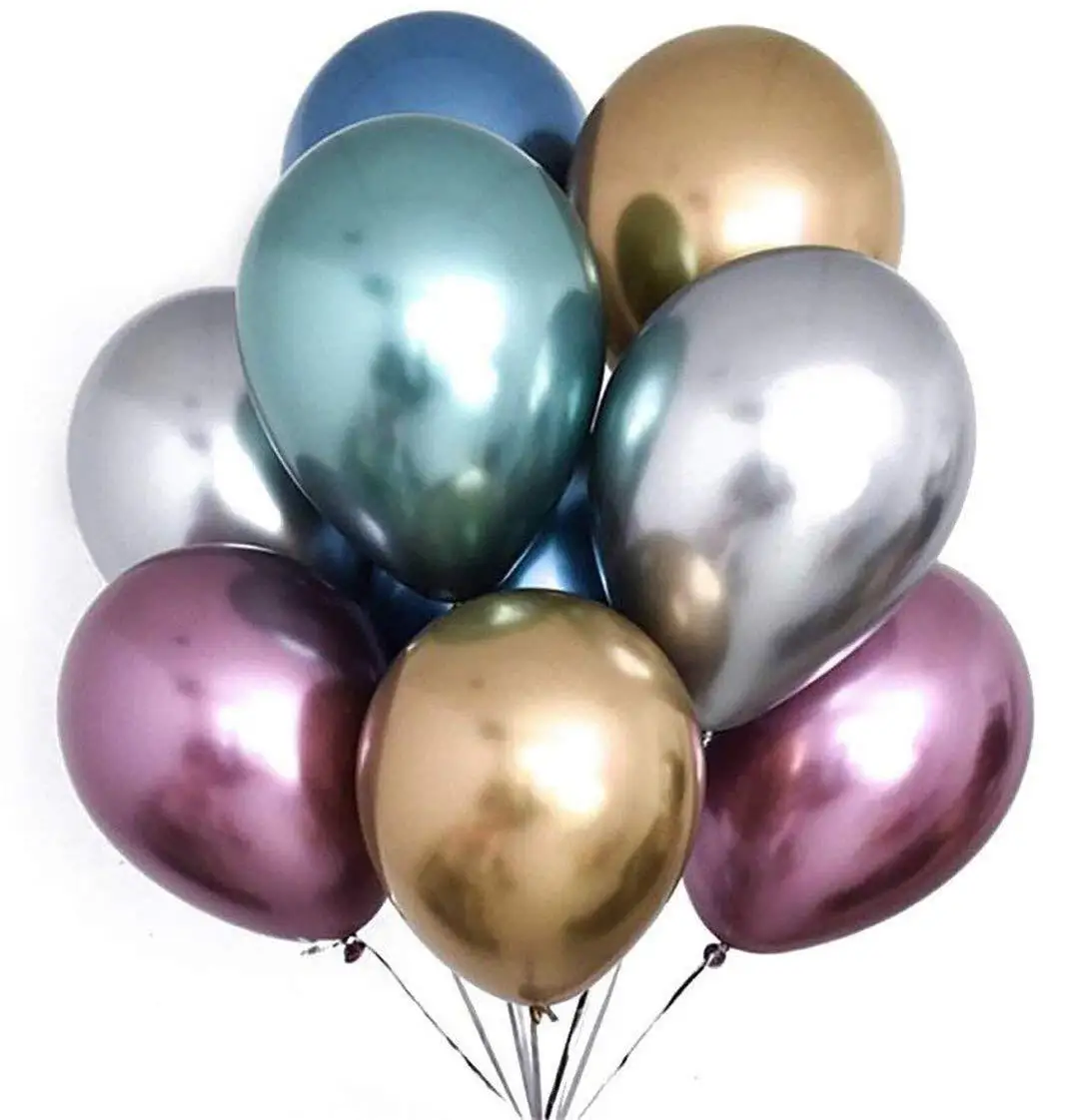 Hot 12 inch metal chromium air helium balloon Happy birthday latex balloon