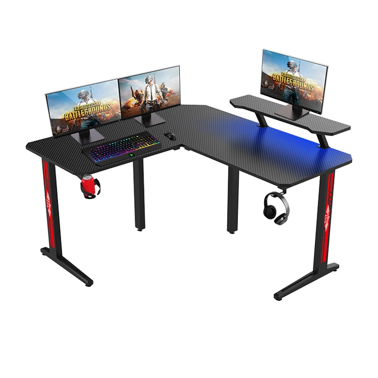 Large desktop L shaped with monitor stand computer table gaming desk gamer custom black big modern gaming adjustable desk