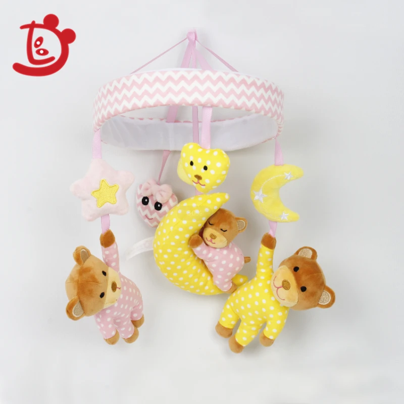 JT-5 Baby Plush Teddy Bear Arcs Stuffed Crib Mobile Hanging Toy Clockwork Musical Instrument Pram Toddlers Toy No Need Battery