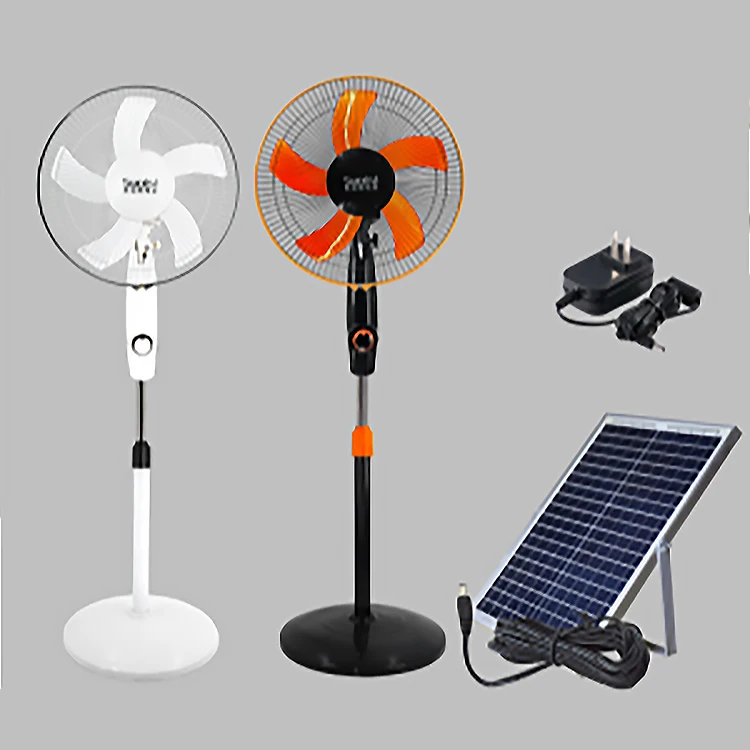 Cheap Manufacturer 16-Inch Solar Rechargeable Floor Fan for Home Camping Cooling Table Fans Battery Driven with Solar Panel