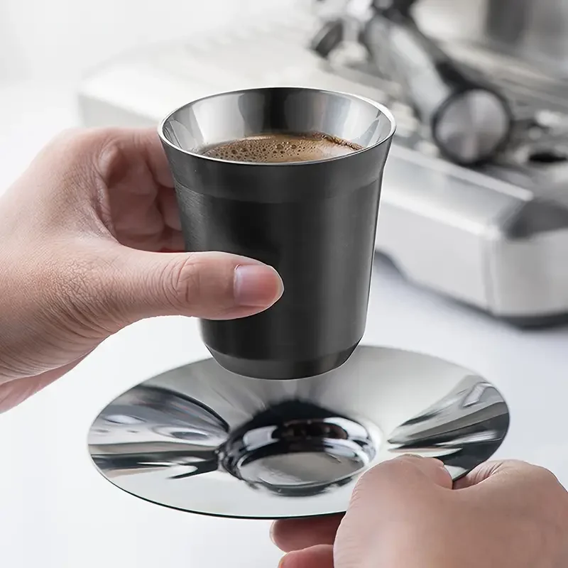 Portable 80ml Double Wall for Home Party Coffee Cup as Gift for Birthday Metal Espresso Cup for Coffee Mlik Juice