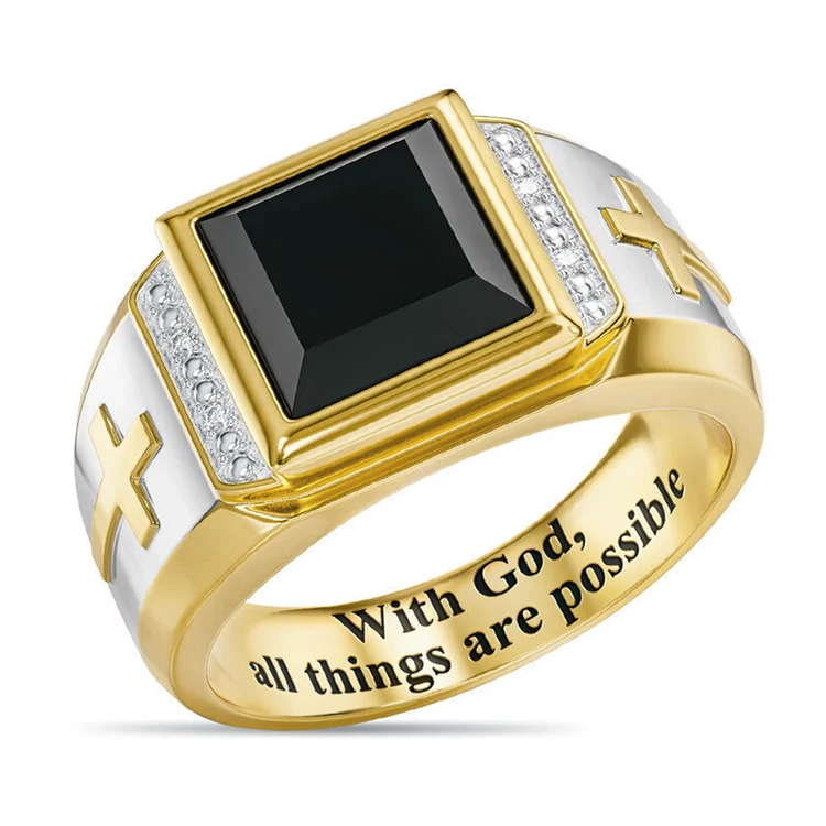 High Quality New Arrive Rings 18k Gold Color Christian Cross Rhinestone Ring For Men