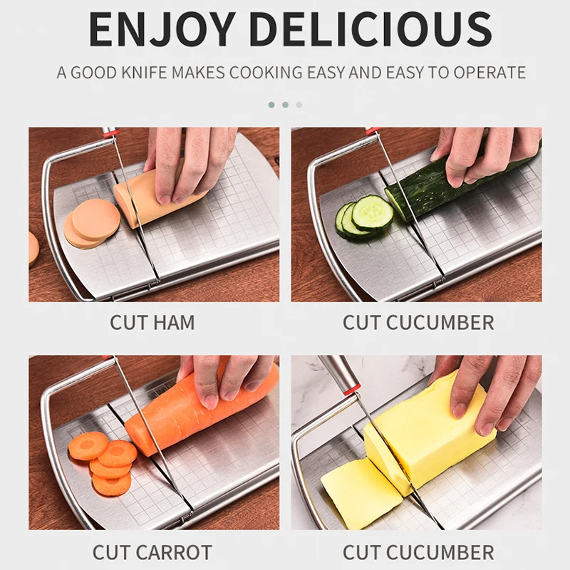 Stainless Steel Cheese Slicers for Block Wire Cheese Slicer with Scale Cheese Cutters for Kitchen Gadget