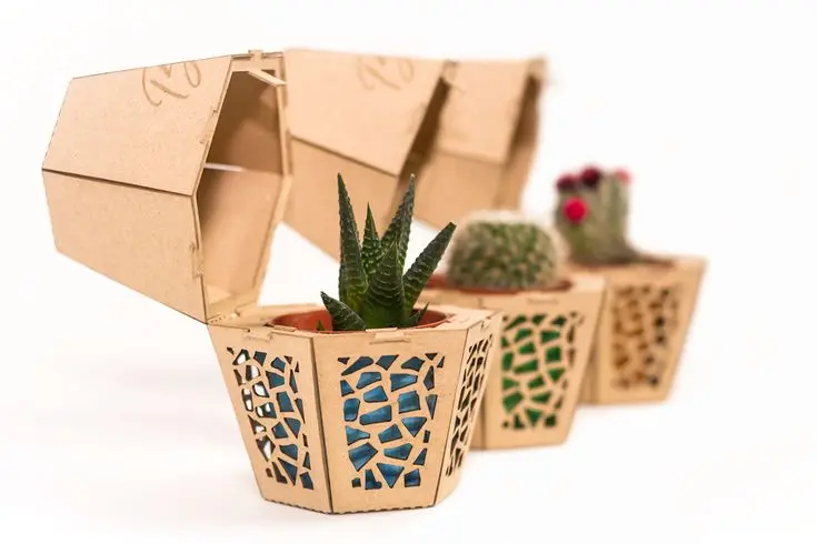 Customized Eco-friendly Kraft Paper Delivery Plant Potted Tray With Handle Packaging for Bouquet and Succulent Tray