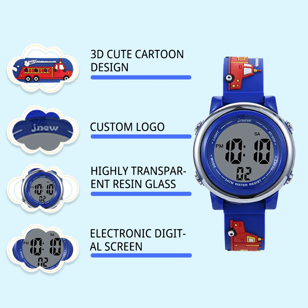 Sports Watch Timed Alarm Clock Kids Children Wrist Watch Pc Wrist Stop Digital Stopwatch 3ATM Waterproof LED PU Acrylic Round 21