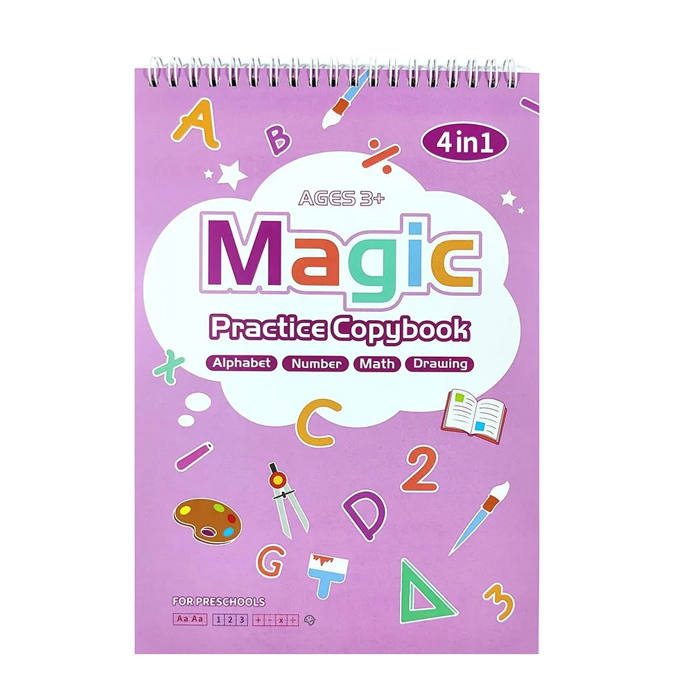 2022 Hot Sell 4 in 1 Large A4 Size Sank Magic Practice Copybook Reusable Magic Copybook Set With CPC Certification