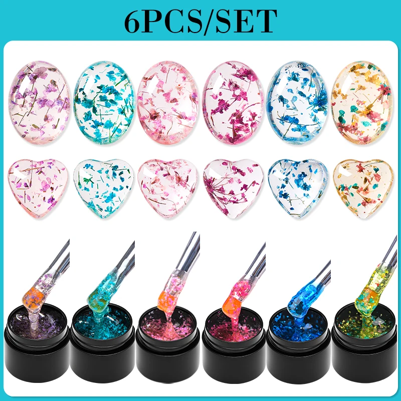 3d Dried Flowers Nail Art Decoration White Pink Blue Violet Natural Flower Stickers Diy Charm Nail