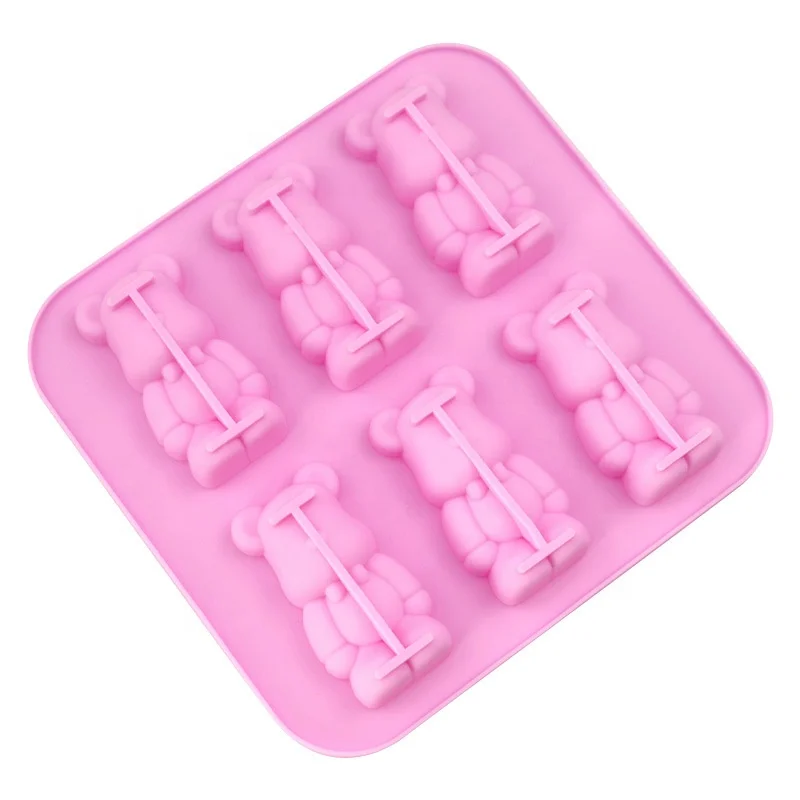 hot selling 6 holes gloomy bear shaped silicone cake mold non stick handmade 3D diy candle mould soap resin mold cake tools