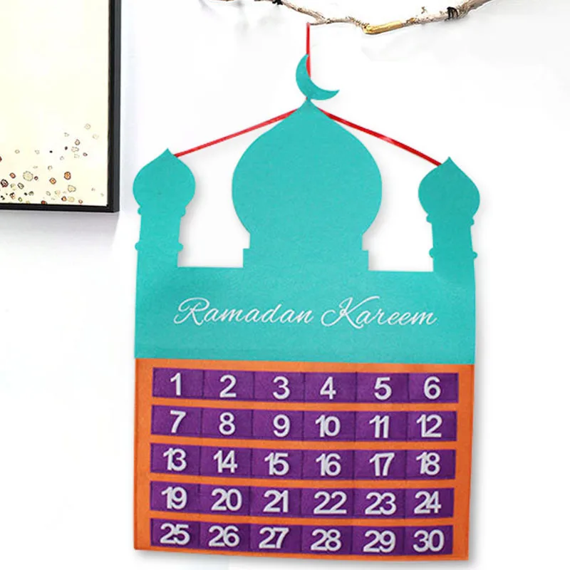 Kids Party Gifts Ramadan Tracker Calendar Eid Mubarak 30 Days Countdown Pockets Felt Calendar