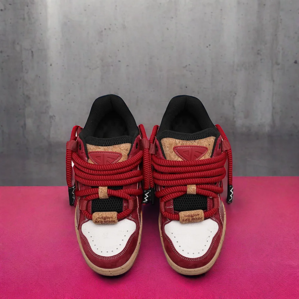 Dropshipping Custom Logo Couple Fashion Skateboard Shoes Red Thick Soles Casual Sneakers for Women