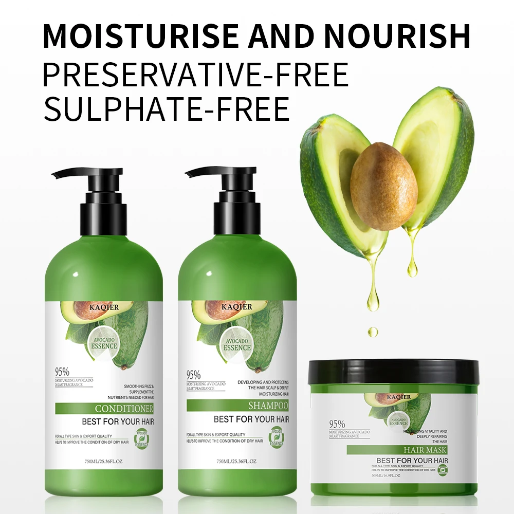 Collagen Avocado Oil Hair Care Treatment Set Moisturizing Anti-Dandruff Shampoo Conditioner Adults Vegan Ginger Daily Use Cream