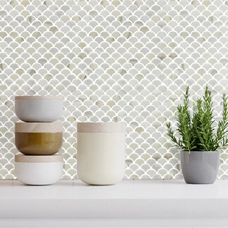 Цветная итальянская Белая мозаичная плитка из мрамора в форме веера хорошего