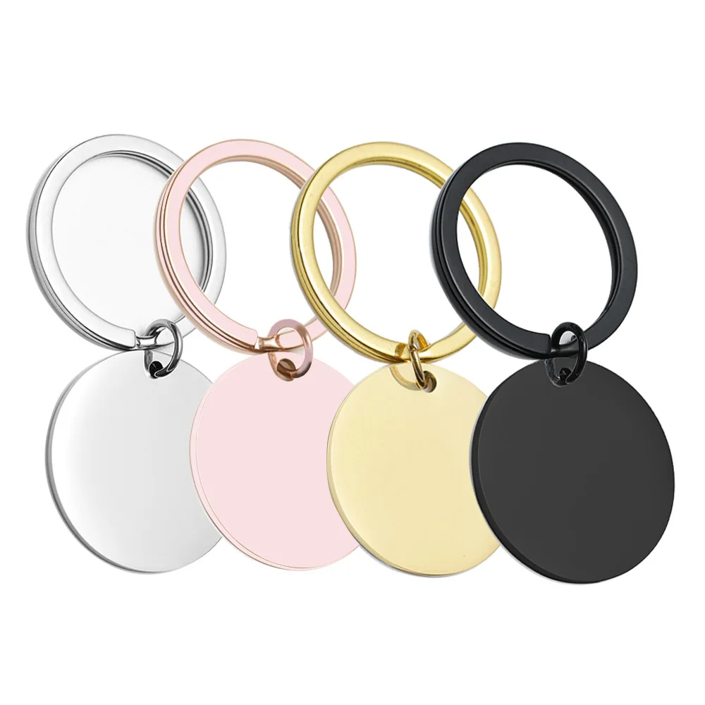 DIY Personality Gift Stainless Steel Blank Keychain Round Laser Engraving Custom Logo Letter Keyring For Business Gift
