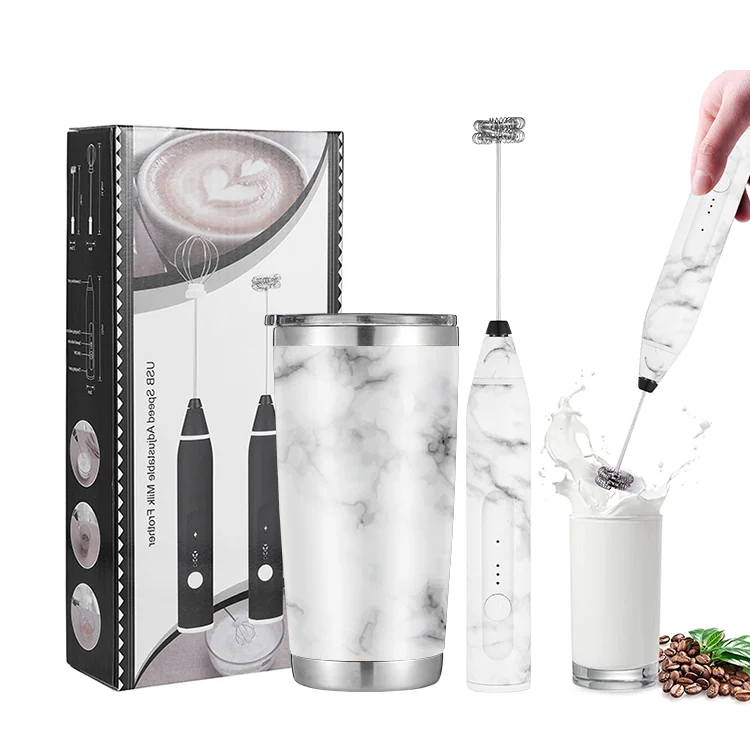 New Arrival milk foam frother USB rechargeable handheld electric coffee milk frother steamer set with coffee mug, mixer, pitcher