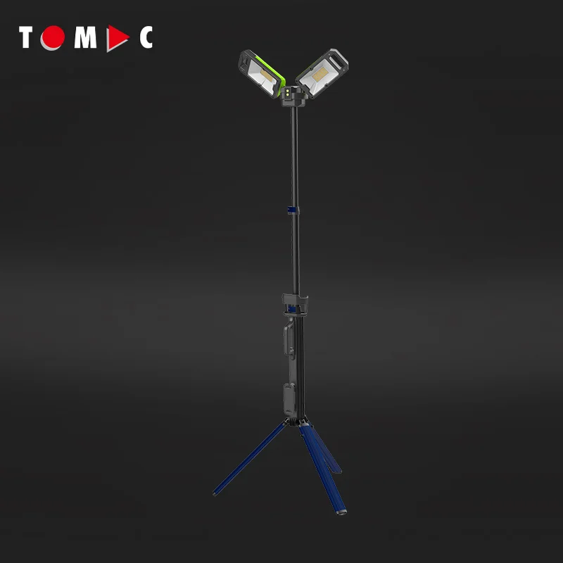 TOMAC Professional 5000lm Portable Waterproof Twin Rechargeable Adjustable Work Lights with Tripod Stand CE Certified