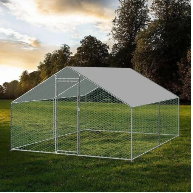 Galvanized Heavy Duty Large Metal Chicken Coop With Run With Top Cover Chicken House Cage For 100 Chicken