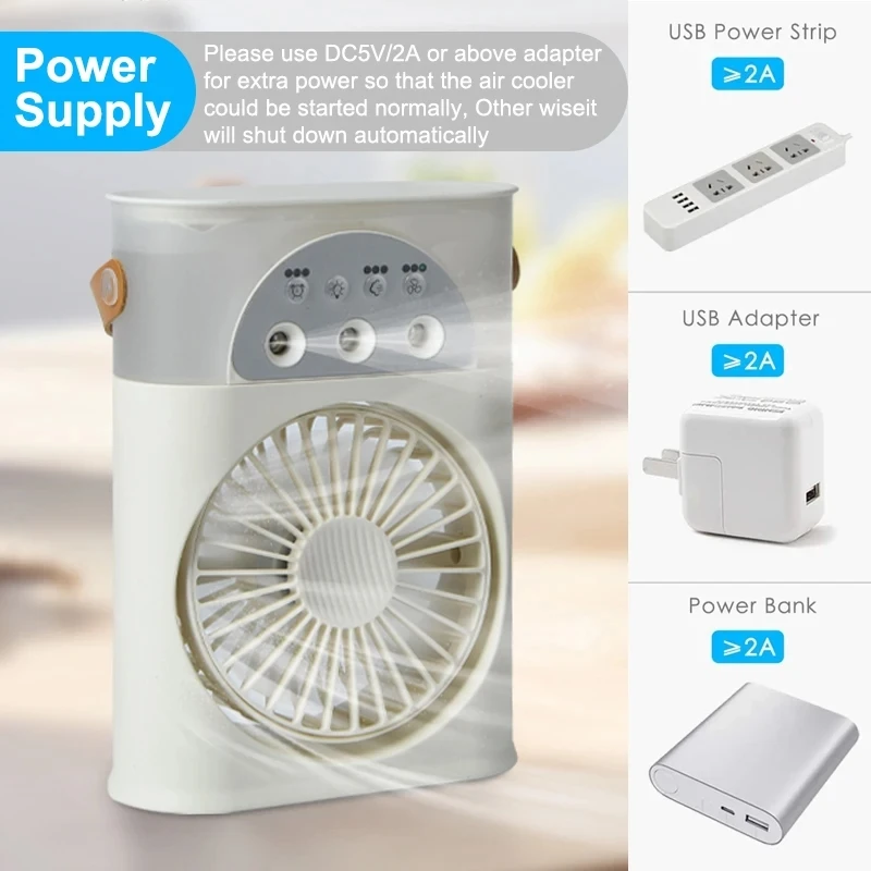 Rechargeable Humidifier Cooling Fan  3 Hole Spray  Air Conditioner Portable Desktop Mini Electric Fan Water Mist Fun