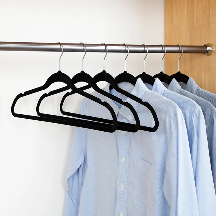 YIKAI Wholesale Factory Custom Hanger Durable Plastic Velvet Hangers Black Hangers for Clothing