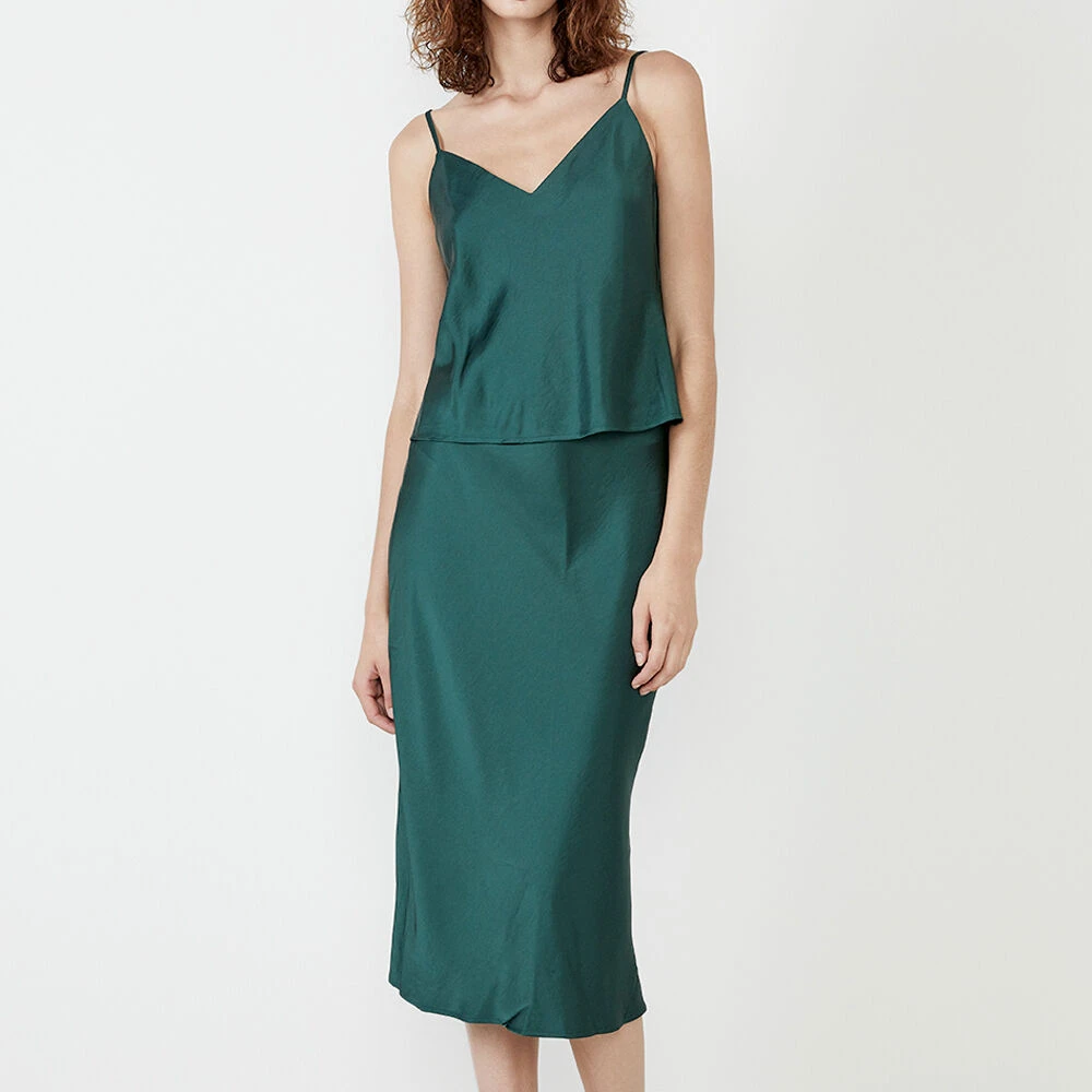 2022 New Design Elegant Womens Fashion High Waist Slim Fit Satin Pencil Midi Skirts