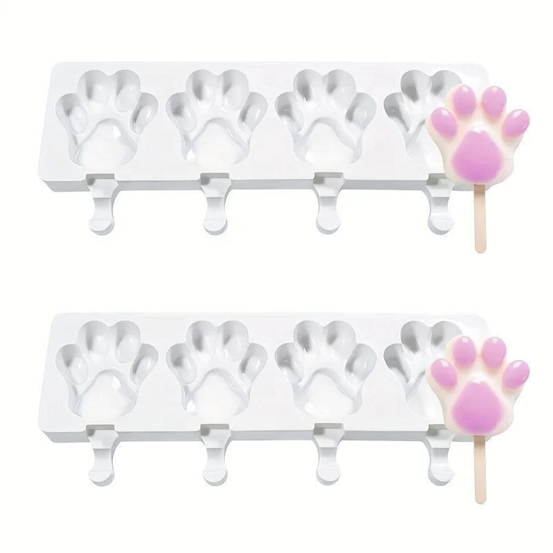 Wanlihao 4 Cavity Bear Paw Shaped Ice Cream Mold DIY Silicone Popsicle Molds