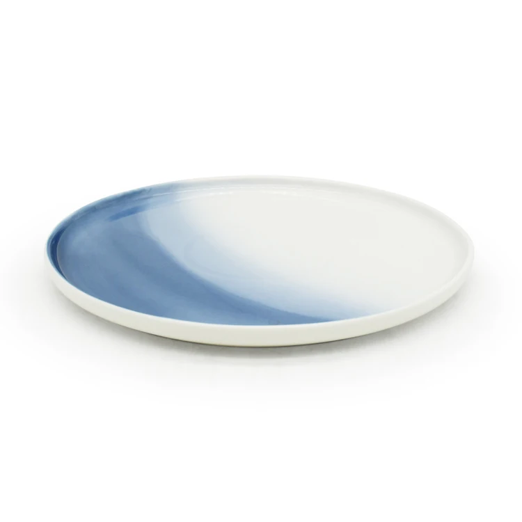 Wholesale New Less Simple Bleu Collection ceramic 25cm Butter Bread Plate Blue round serving platter