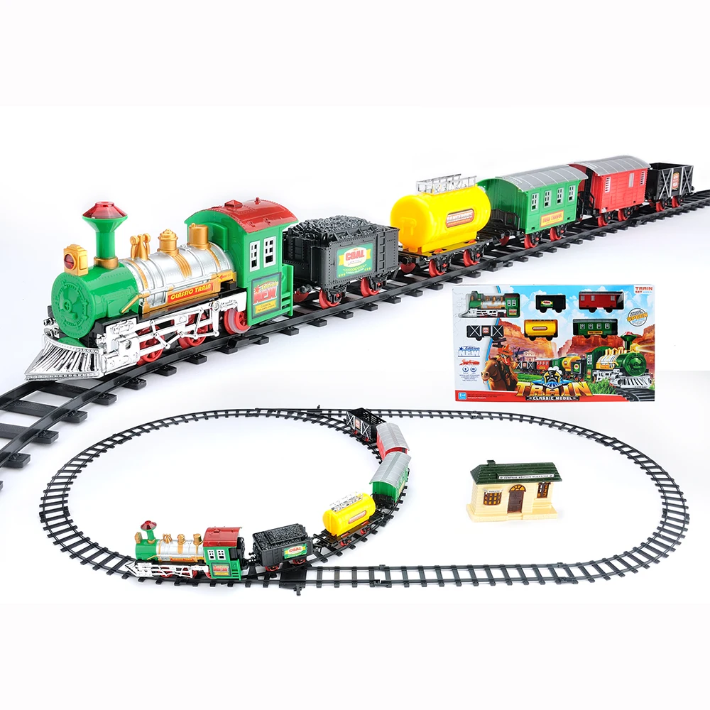 Hot Selling Assembly Sound Light Rail Train Toy Educational Electric Classic Transport Train Toy with Track Set