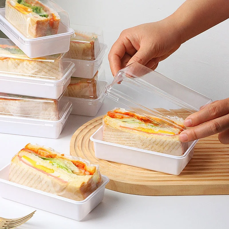 Square Plastic White Sandwich Box with Transparent Lid for Food Packing Food Grade Disposable Sandwich Bread Container