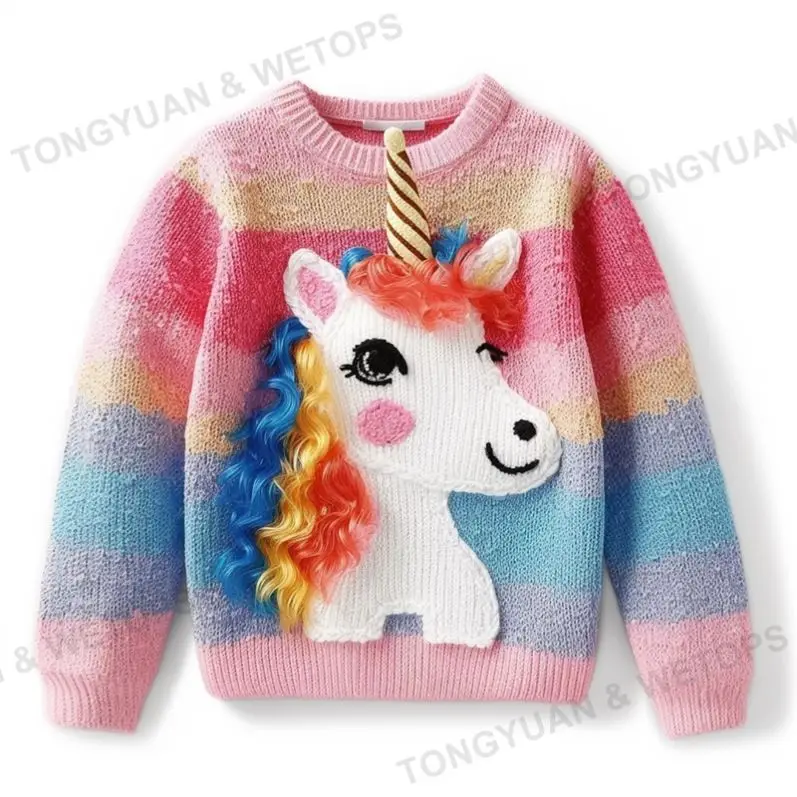 Cute Colorful Cartoon Unicorn Sequin Pullover Sweater For Girls Children