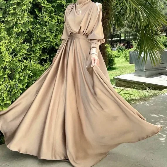 Custom Muslim Wear Manufacturers Dubai Muslim Satin Modest Wedding Party Prom Evening Maxi Dress For women