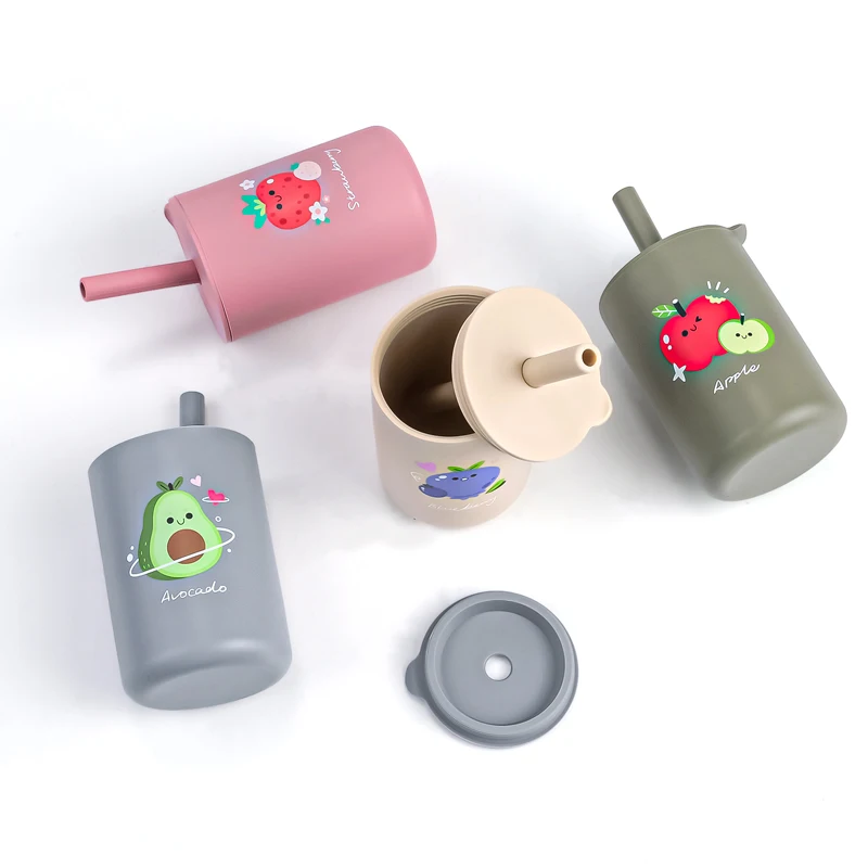 High Quality Outdoor Portable Food Grade Silicone Cup Lid BPA Free Kids Toddler Children Water Drinking Baby Sippy Cup Straw