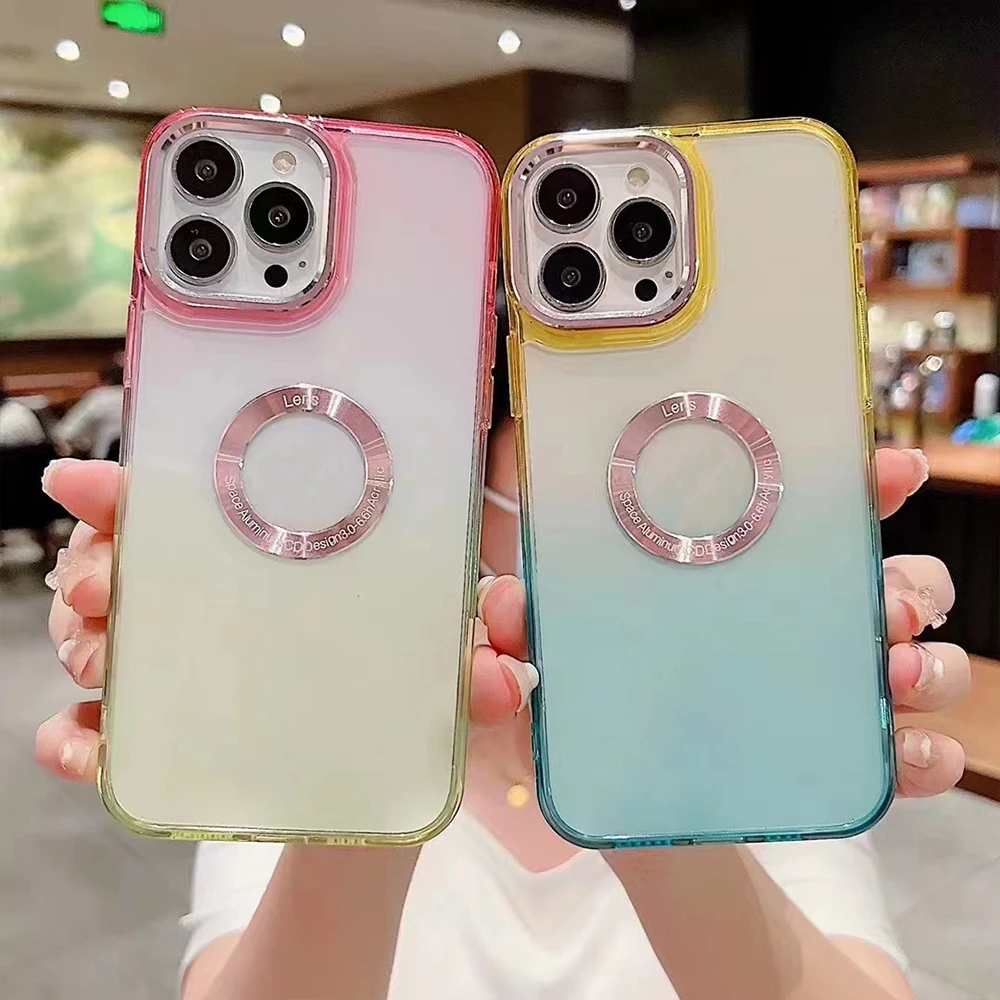 Luxury TPU Electroplated CD Hollow Disgn for LOGO Gradient color Glitter Protect phone Cover for iphone 14 pro max case