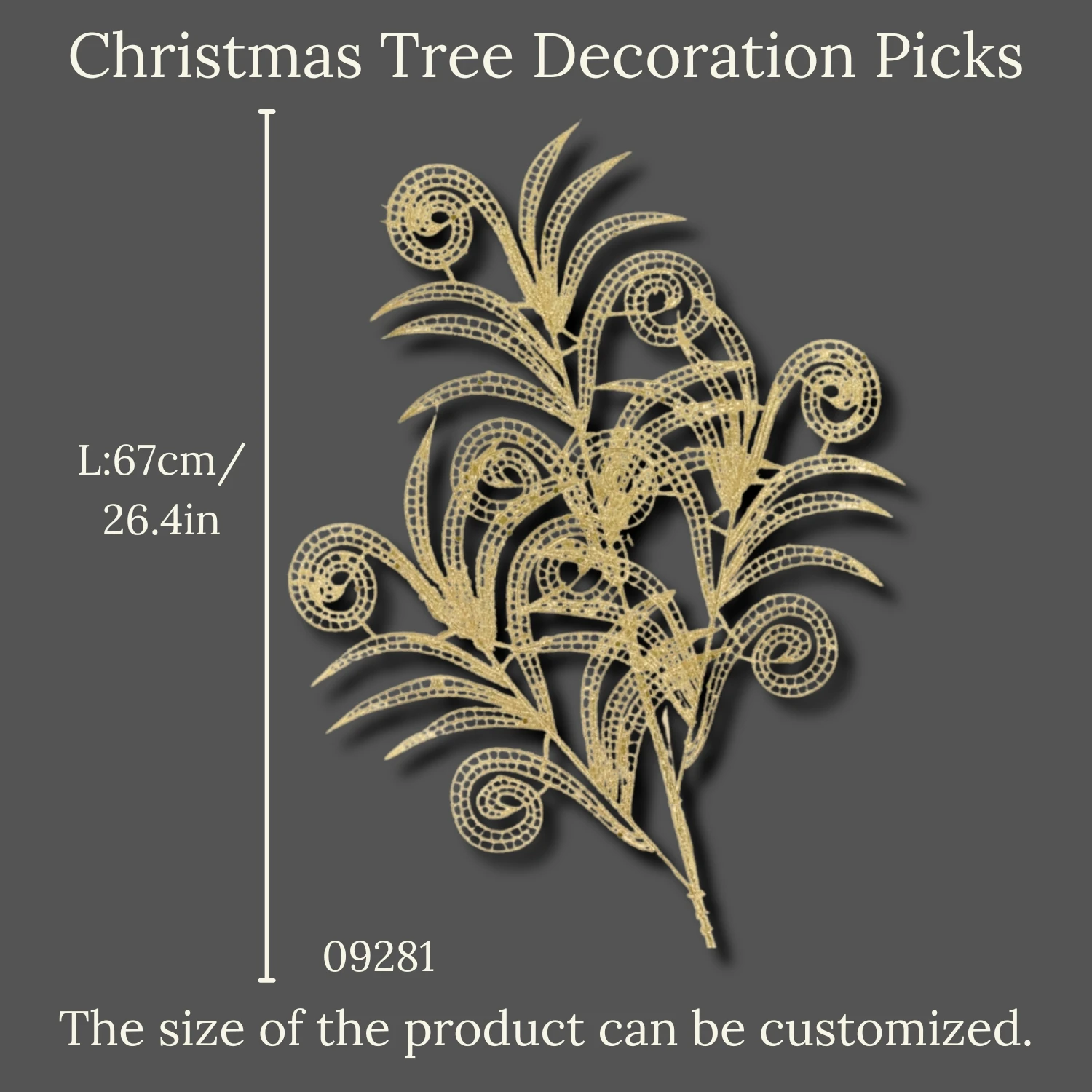Artificial Xmas Tree Stems Glittered Picks Gold Glitter Swirl Spray Christmas Tree Sprays and Picks