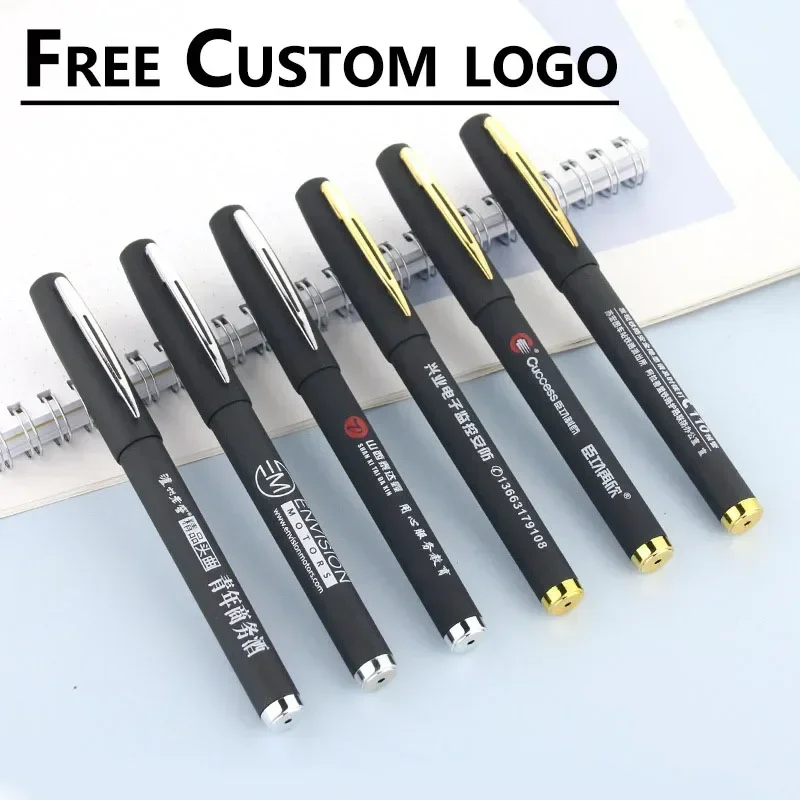 Free Custom Logo Gel Pens with Metal Pen Clip Business Advertise Signature Pen Black Bullet Head Carbon Stationery gifts