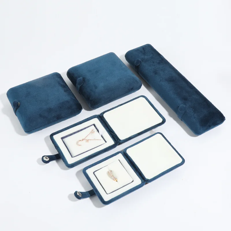 Velvet Jewelry Storage Box Button Buckle Pearl Necklace Earring Bracelet Packaging Jewelry Gift Box