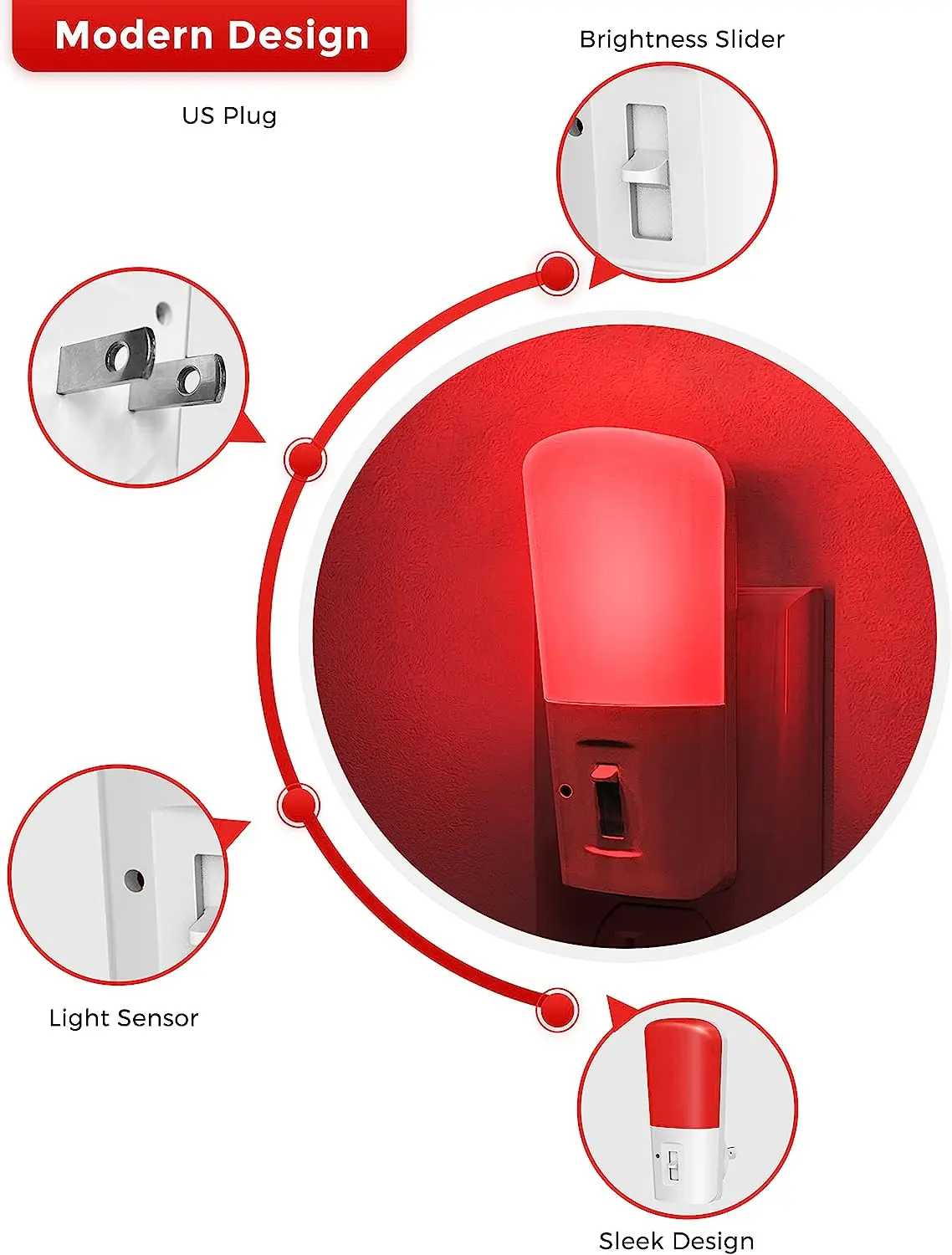 LOHAS Lovely Red Color Soft Lighting 1W US UK EU Plug in Type Red LED Night Light with Dusk to Dawn Light Sensor