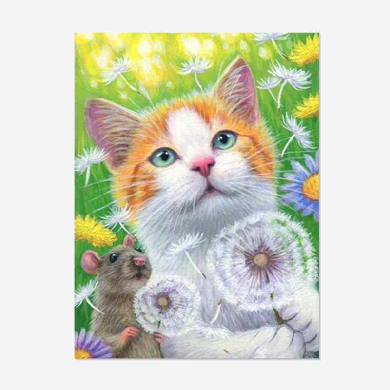 Cat Mouse Dandelion Flower Wholesale Full Drill 5D Diamond Painting Cross Stitch Kits DIY Embroidery Mosaic Picture Gift