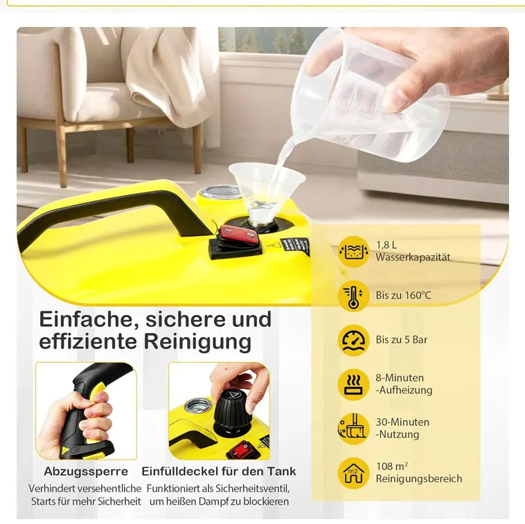 Steam Cleaner 2000W Multipurpose Steam Cleaner for Home Use 5.0 BAR High-Pressure Steam Cleaner Machine for Car