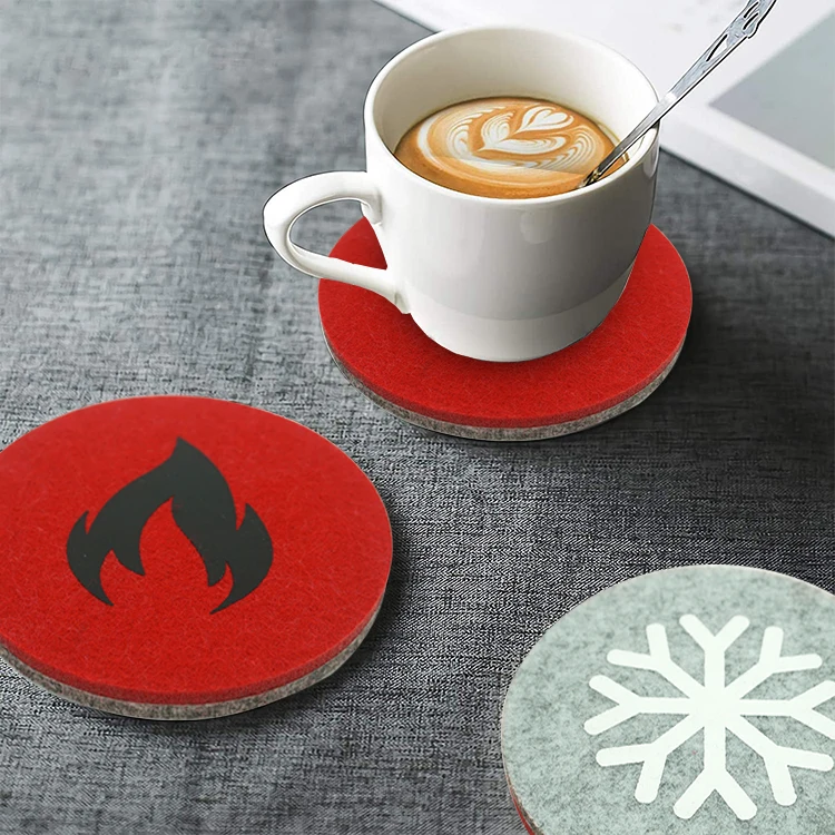 Sublimation hand round mug mat 6piece felt drink coaster set for business