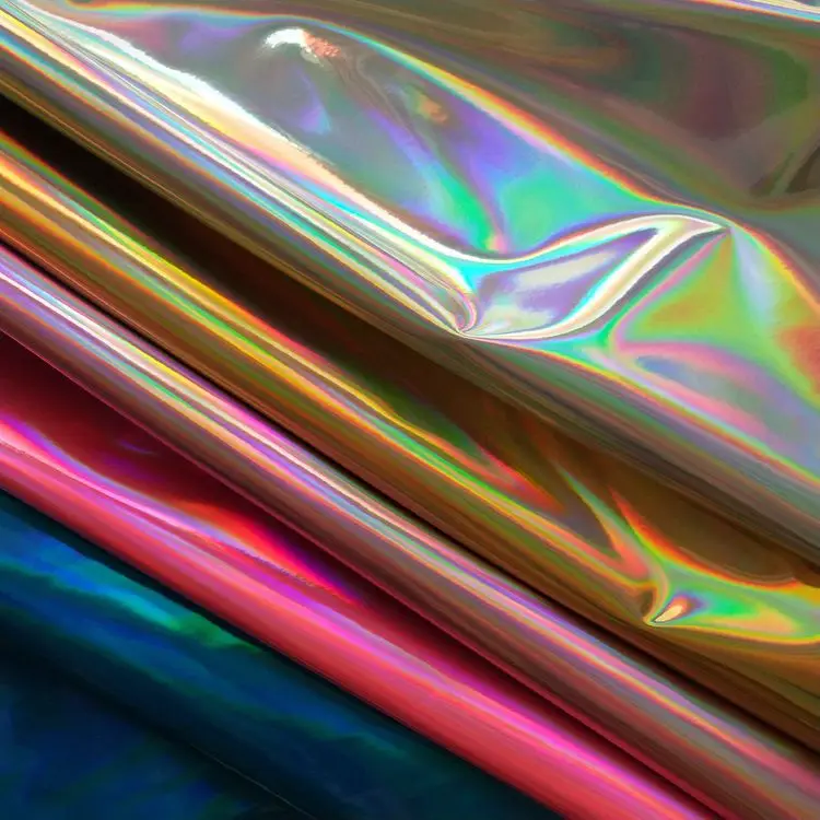 Iridescence Laser Metal Mirror Synthetic Faux Leather Holograpic Polyurethane Fabric for Costume