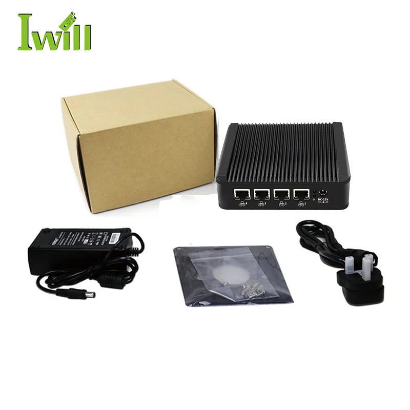 Fanless j4125 quad core mini linux pc 4 lan micro firewall appliance of 1COM HD VGA