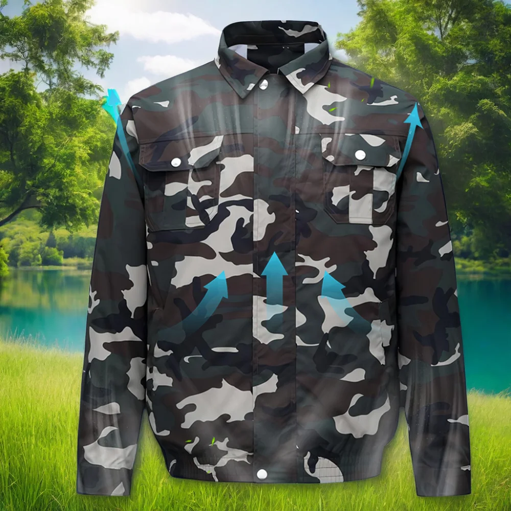 Summer Camouflage Design Electric Fan Jacket Waterproof Breathable Cooling Work Air Conditioner Jacket For Running Fishing