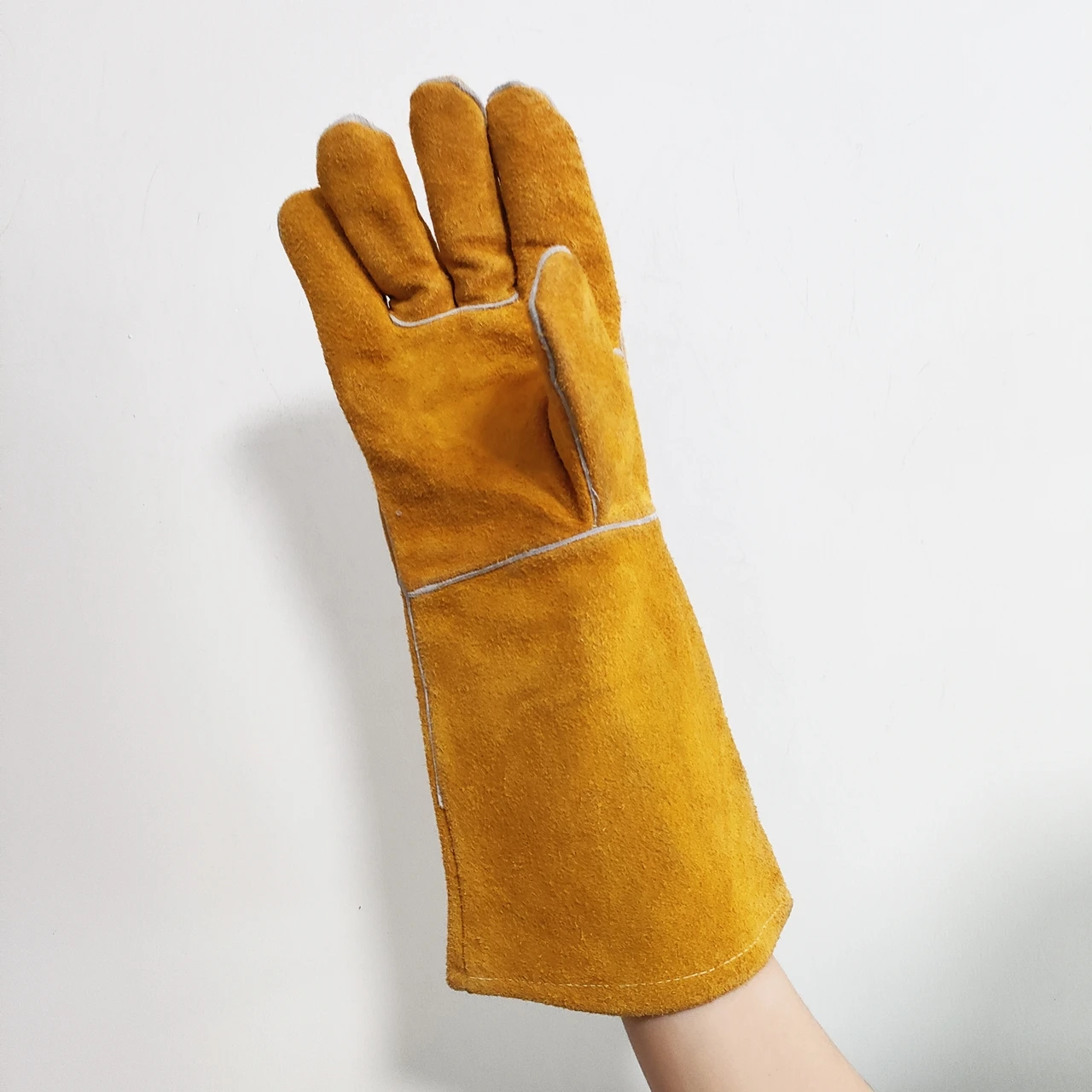 wholesale custom 18 inch long heat resistant cowsplit cowhide goatskin leather welding gloves