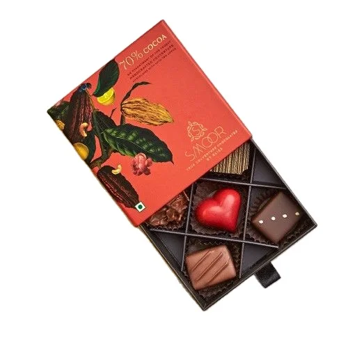 Wholesale Luxury Custom Cardboard Chocolate Boxes Packaging Rectangle Shape Sliding Drawer Rigid Gift Box With Butter Paper