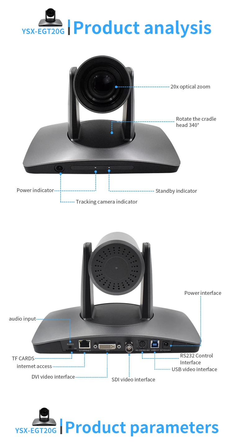 YSX-GT20G image auto tracking conference camera  Webcam PTZ a zoom optique 20x, salle de videoconference HD rencontrant le suivi