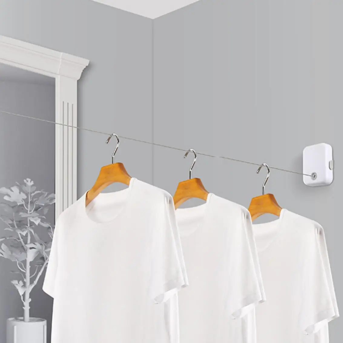 Spot Goods of 4.3m Stainless Steel Wire Rope Retractable Clothesline for Outdoor Clothes Line Indoor Drying