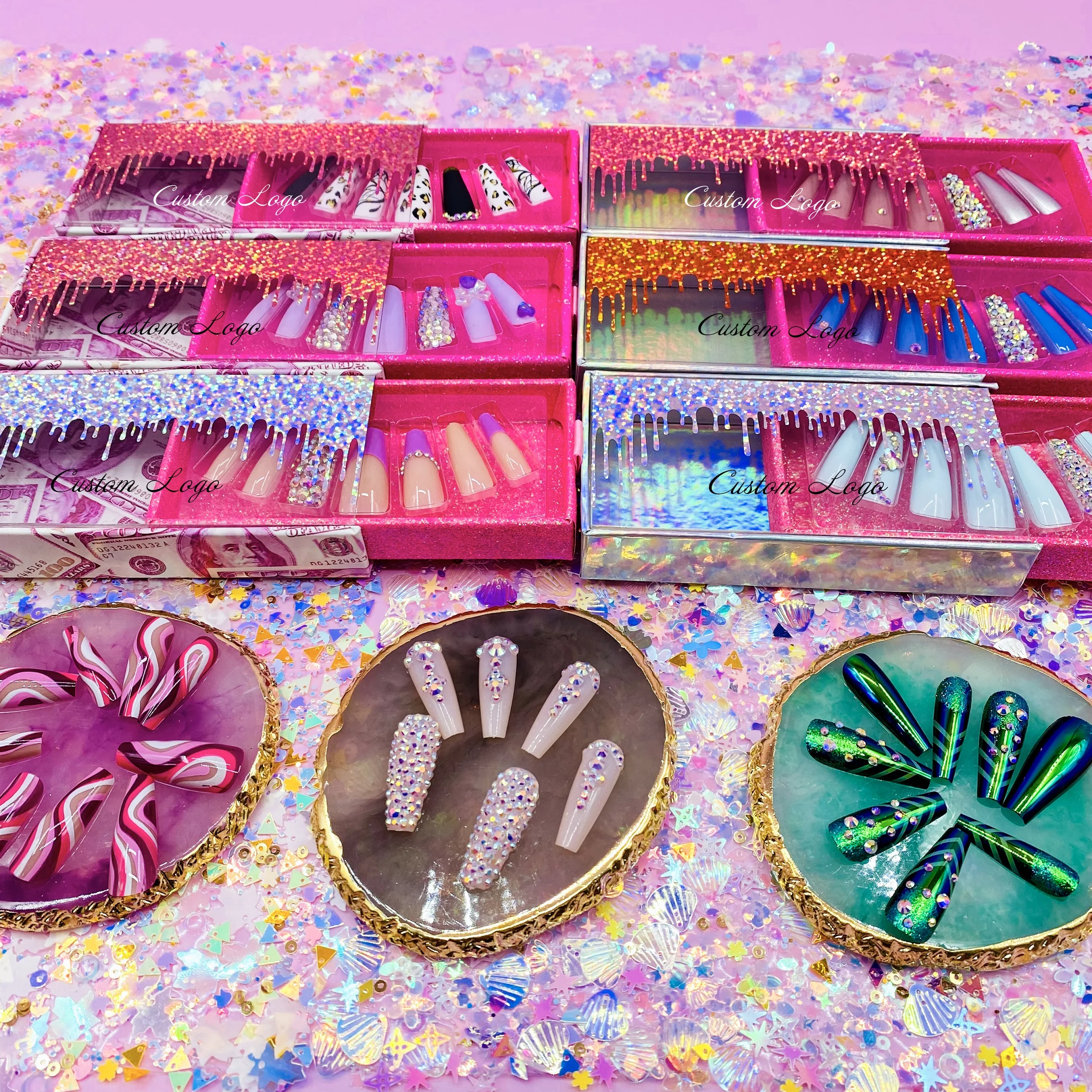Wholesale Short Cute Press On Artificial False Nails Custom logo Luxury Fake Nails Colorful Matte Ballerina Nails