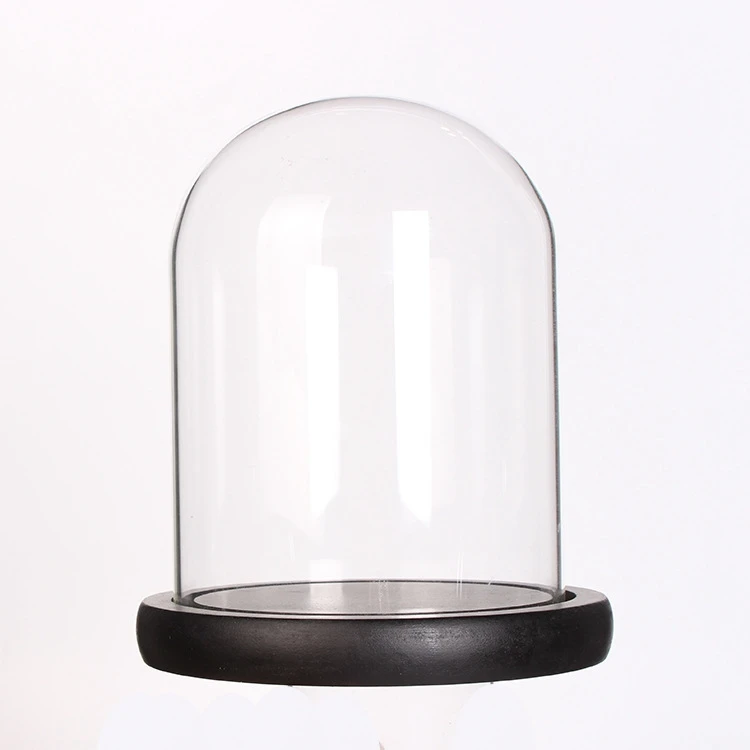Glass Dome with Wooden Base Glass for candle   Mini Cake Stand Glass Display Dome